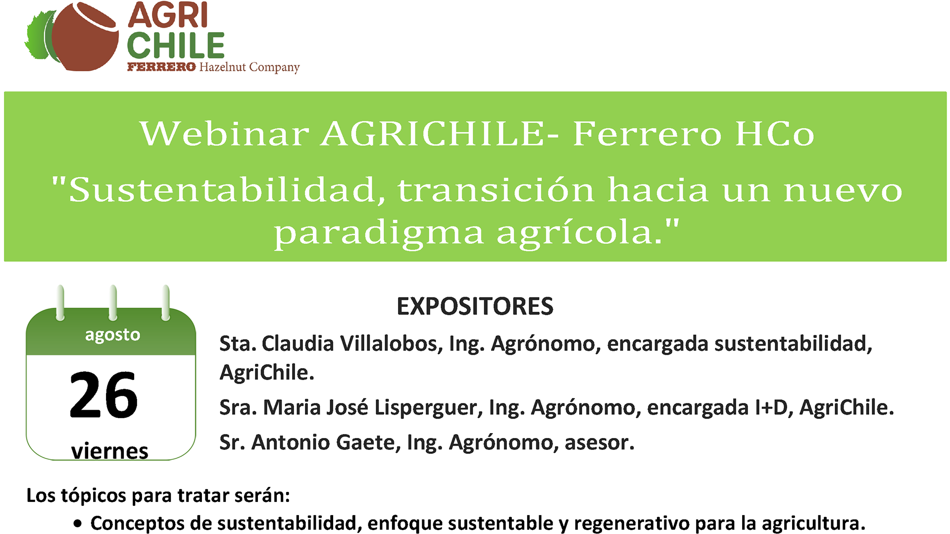 AGRICHILE – FERRERO HCO INVITA A WEBINAR SOBRE “SUSTENTABILIDAD, TRANSICIÓN HACIA UN NUEVO PARADIGMA AGRÍCOLA”