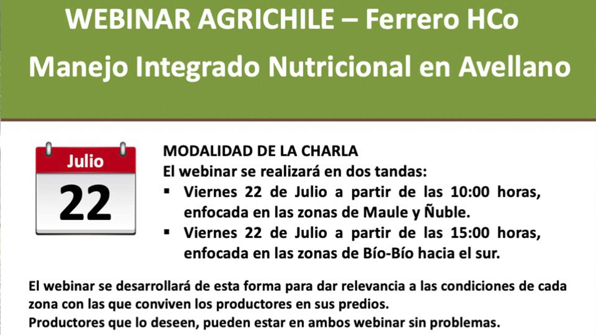 AGRICHILE – FERRERO HCO INVITA A WEBINAR SOBRE EL MANEJO INTEGRADO NUTRICIONAL EN AVELLANO